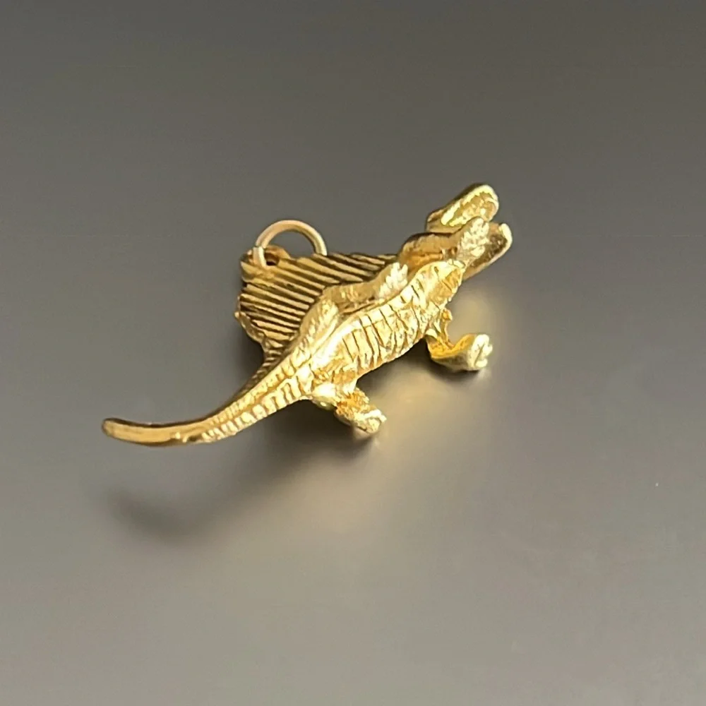 Shiny Gold Tone Dimetrodon Dinosaur Bracelet Charm, Necklace Pendant, Key Chain